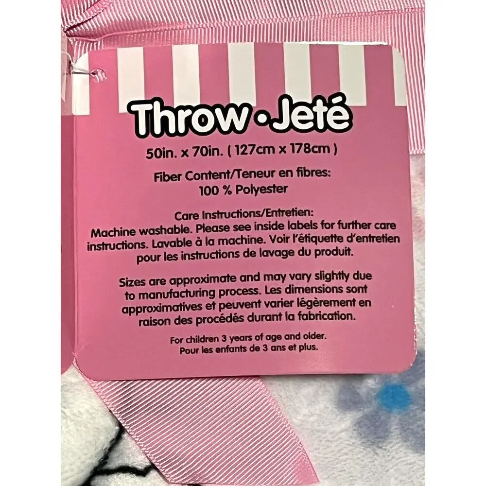 Hello Kitty Throw Blanket Spring Blue Pink Flowers Plush Fleece 50 X 70” Easter